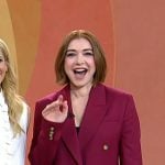 Alyson Hannigan’s burgundy double breasted blazer on Today