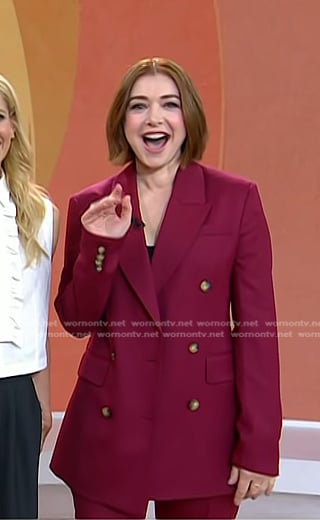 Alyson Hannigan's burgundy double breasted blazer on Today