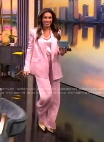 Alyssa’s pink satin blazer and pants on The View