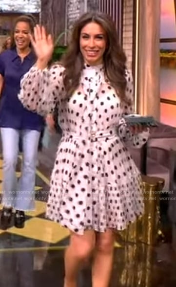 Alyssa’s white polka dot print mini dress on The View