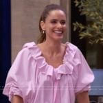 Amanda Peet’s pink ruffle neck blouse on Live with Kelly and Mark