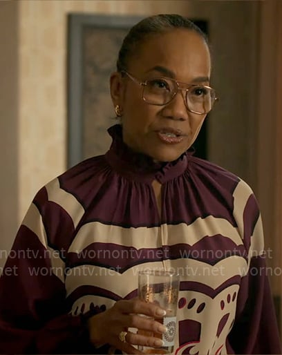 Amanda's purple printed blouse on Will Trent
