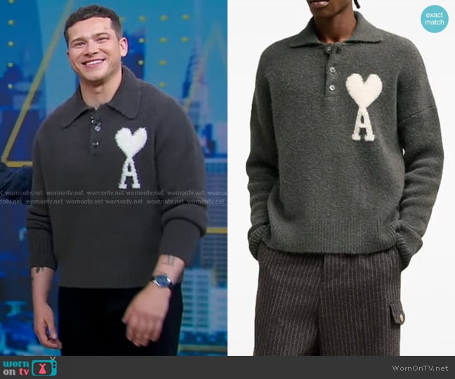 Ami Paris Ami De Coeur Polo Sweater worn by Oliver Stark on Good Morning America