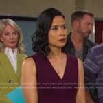 Amy’s purple v-neck flare dress on Days of our Lives