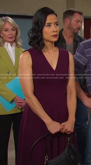 Amy’s purple v-neck flare dress on Days of our Lives