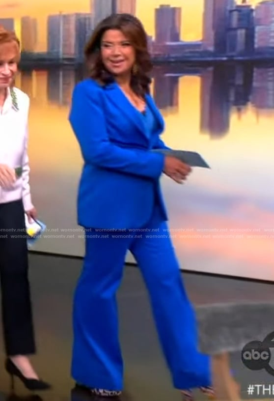 Ana's blue blazer and wide leg pants on The View