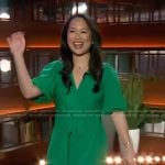 Ana Huang’s green wrap dress on The Kelly Clarkson Show