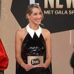 Andrea’s black contrast sequin dress on E! News