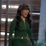 Angela Bassett’s green sweater and skirt with gold embellishments on The Kelly Clarkson Show