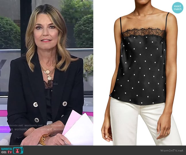 Anine Bing Monroe Lace Trim Silk Camisole worn by Savannah Guthrie on Today