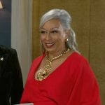 Anita’s red wide sleeve evening gown on Beyond the Gates