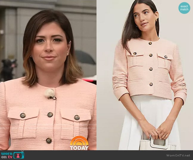 Ann Taylor Tweed Patch Pocket Jacket in Ceramic Pink worn by Chloe Melas on Today