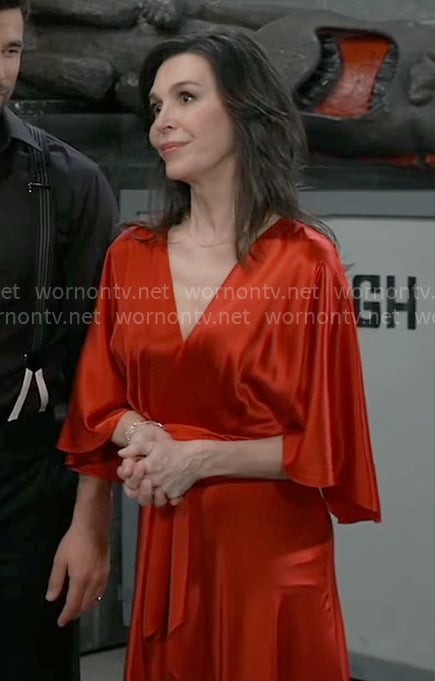 Anna's red satin maxi dress on General Hospital