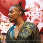 Tyler’s satin camo print shirt on The Studio