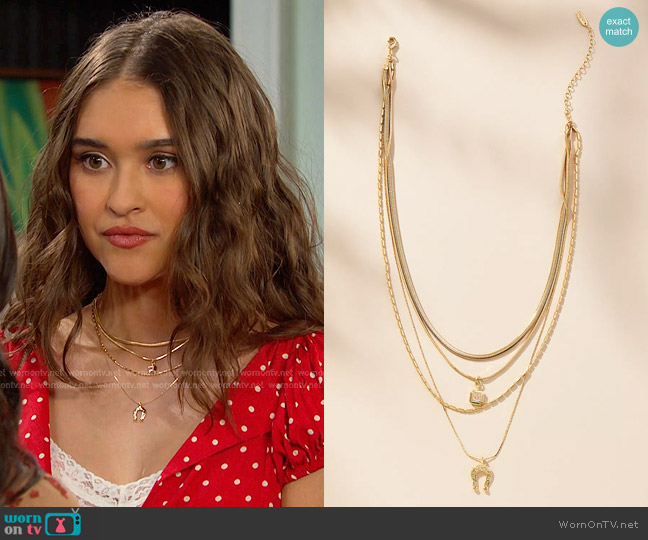 Anthropologie Horseshoe Layered Necklace worn by Arianna Horton (Marissa Reyes) on Days of our Lives