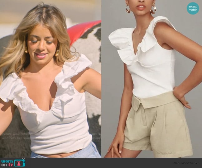 Anthropologie Dolan Knit Ruffle Top worn by Jenn Affleck on The Secret Lives of Mormon Wives
