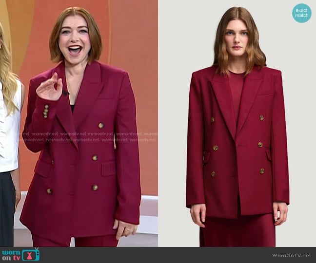 Argent Double-Breasted Blazer in Seasonless Wool Burgundy worn by Alyson Hannigan on Today