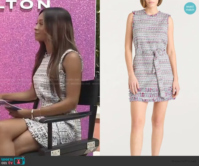  Ashton Belted Tweed Minidress Cinq a Sept worn by Zuri Hall on Access Hollywood