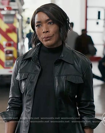 Athena's black leather shirt jacket on 9-1-1