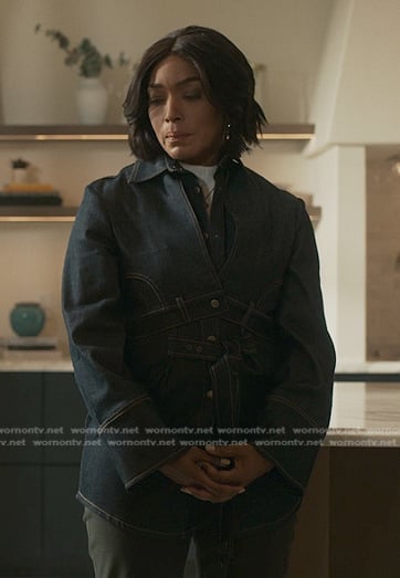Athena's layered denim shirt on 9-1-1