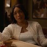 Athena's white open knit cardigan on 9-1-1