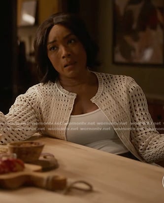 Athena’s white open knit cardigan on 9-1-1