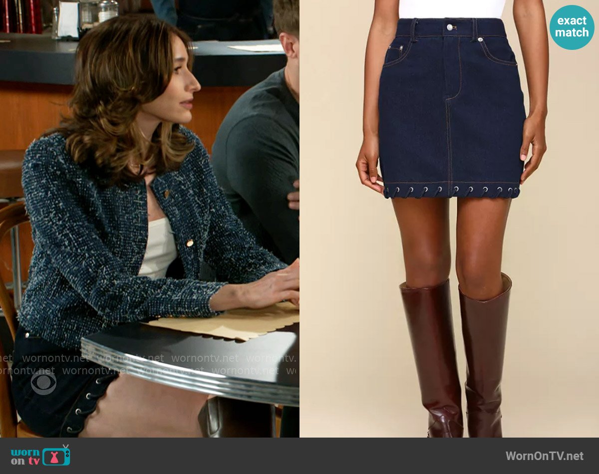 Avec Les Filles Cotton Lace-Hem Mini Skirt worn by Ashley Morgan (Jen Jacob) on Beyond the Gates