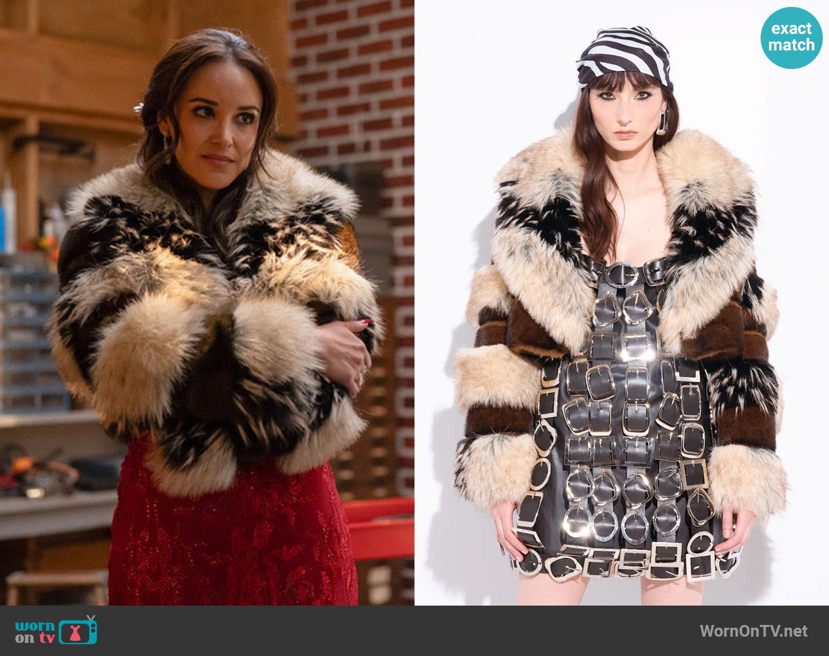 Akira Portia Cropped Faux Fur Jacket worn by Birdie (Melissa Fumero) on Grosse Pointe Garden Society