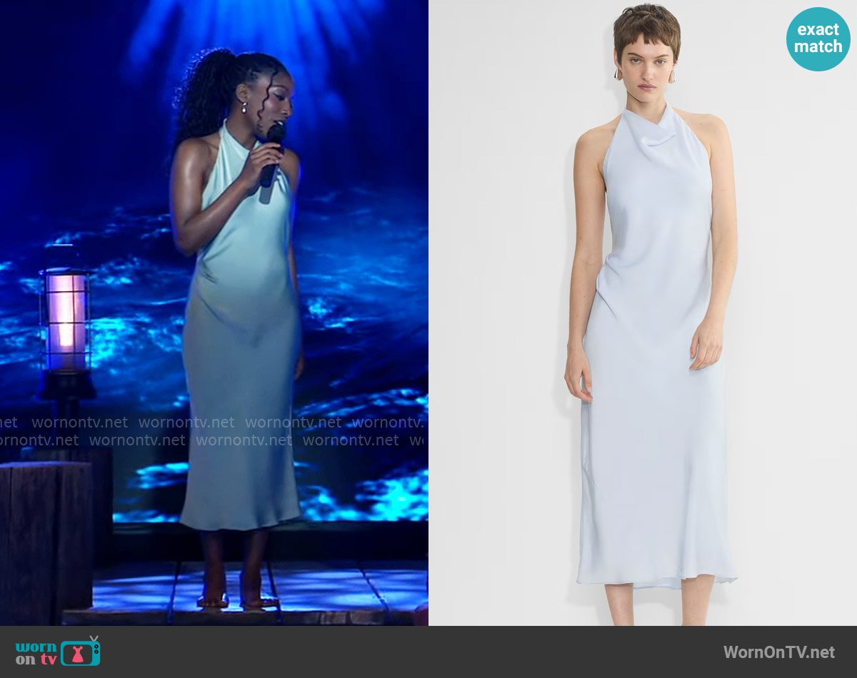 Babaton at Aritzia Audience Satin Dress in Glimmer worn by Trina Robinson (Tabyana Ali) on General Hospital