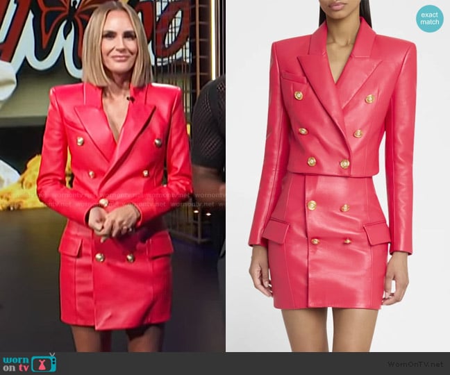 Balmain 6-Button Leather Cropped Jacket worn by Keltie Knight on E! News