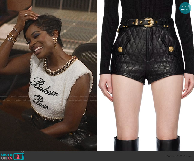 Balmain Black Quilted Leather Shorts worn by Shamea Morton Mwangi on The Real Housewives of Atlanta