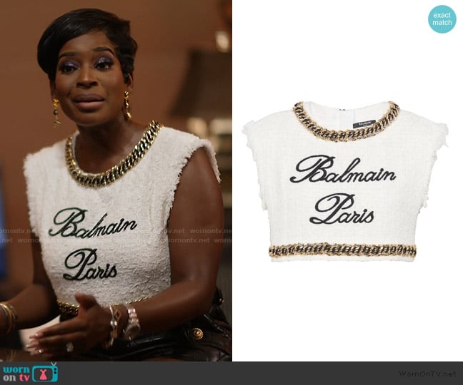 Shamea’s white Balmain tweed top on RHOA