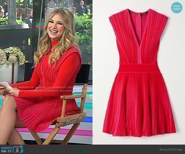 Balmain Striped Knitted Mini Dress in Red worn by Nikki Novak on Today