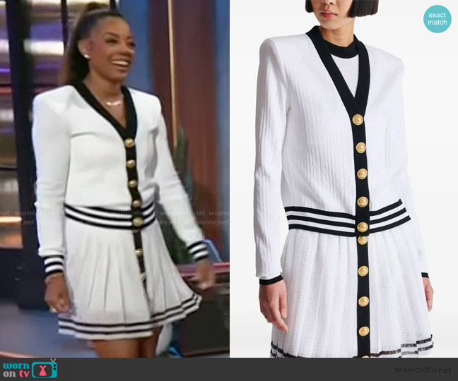 Balmain Two-tone cardigan worn by Monique Rodriguez on The Kelly Clarkson Show