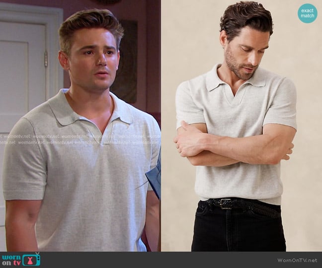 Banana Republic Linen-Cotton Sweater Polo worn by Johnny DiMera (Carson Boatman) on Days of our Lives