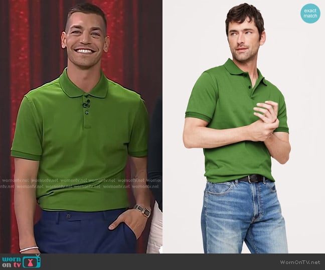 Banana Republic Luxury-Touch Polo in scenic trail green worn by Matt Rogers on Today