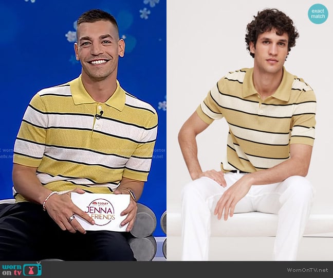 Banana Republic Superfine Cotton Mesh Sweater Polo in golden rattan worn by Matt Rogers on Today