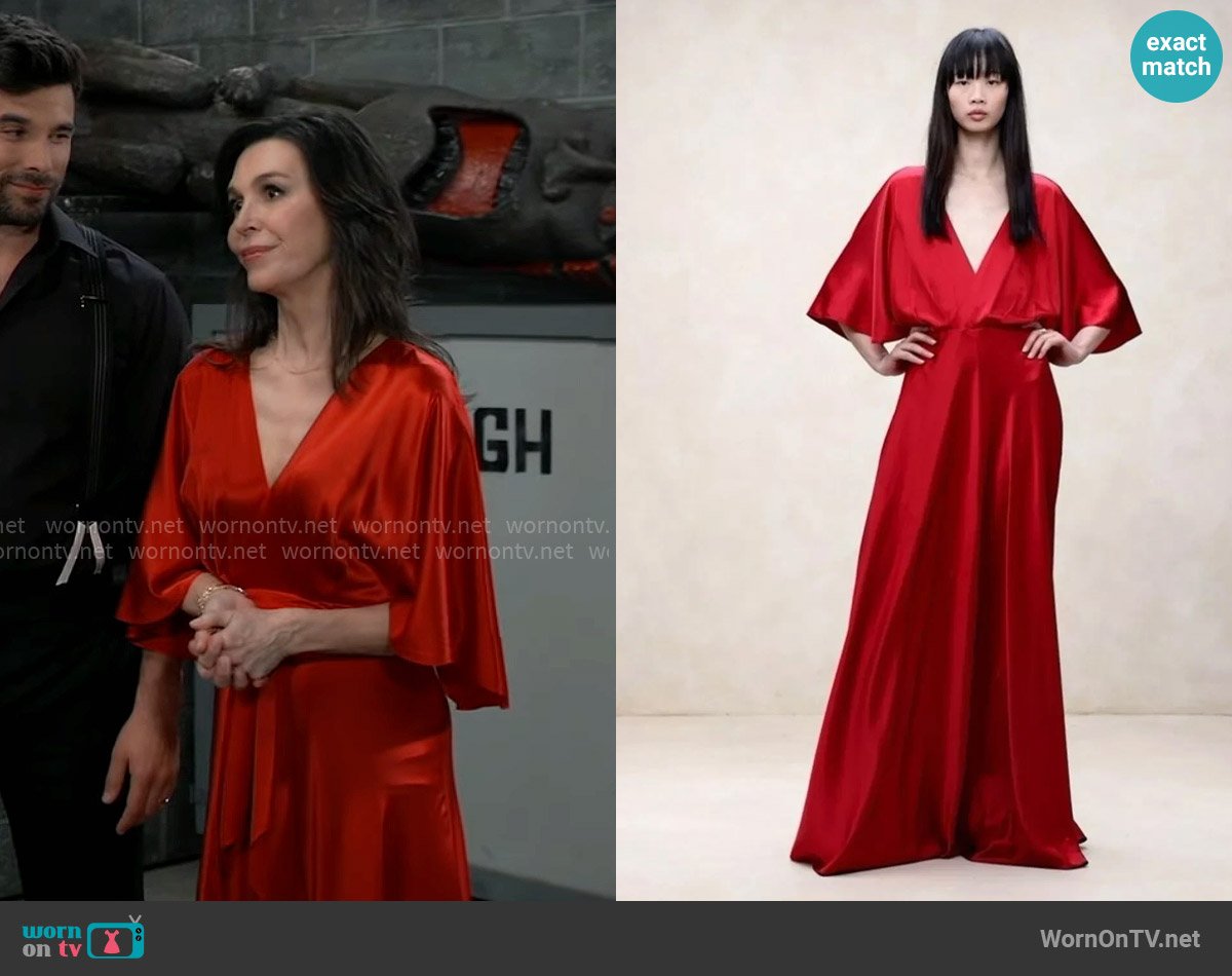 Banana Republic Aura Silk Maxi Dress worn by Anna Devane (Finola Hughes) on General Hospital
