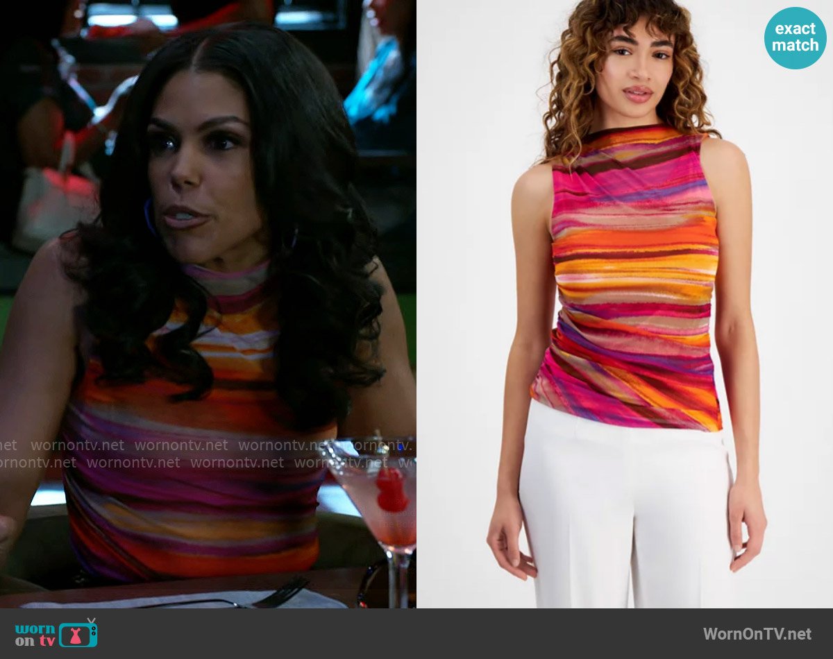 Bar III Sunset-Striped Sleeveless High-Neck Top worn by Dani Dupree (Karla Mosley) on Beyond the Gates