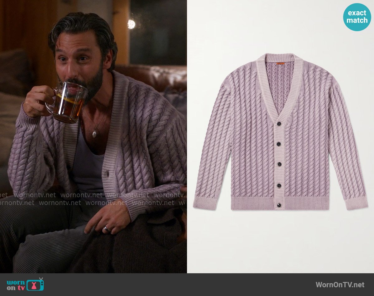 Barena Cable-Knit Wool-Blend Cardigan worn by Claude (Marco Calvani) on The Four Seasons
