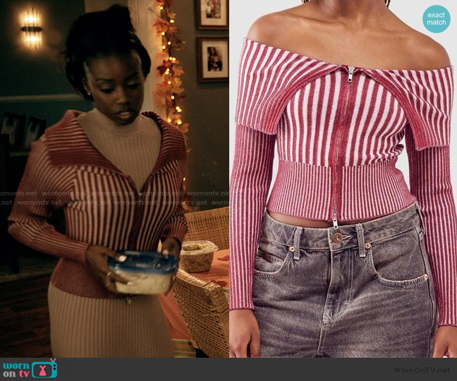 BDG Ribbed Cardigan worn by Kiesha Williams (Birgundi Baker) on The Chi