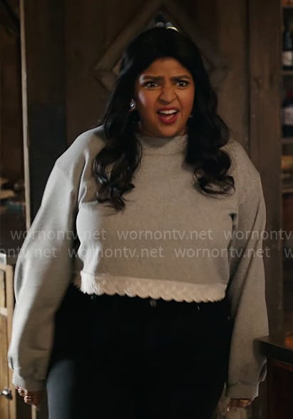Bela’s grey lace-trim sweatshirt on Ghosts