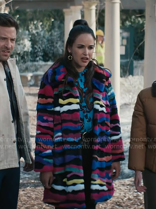 Birdie's multi color stripe fur coat on Grosse Pointe Garden Society