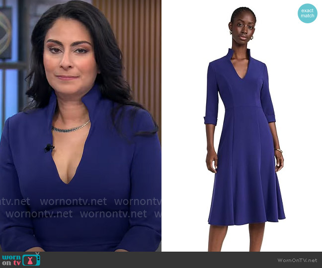 Celine Gounder’s blue split-neck dress on CBS Mornings