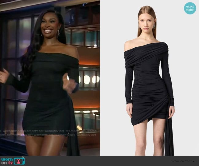 Blumarine One Shoulder Dress with Drapes and Sash worn by Coco Jones on The Kelly Clarkson Show