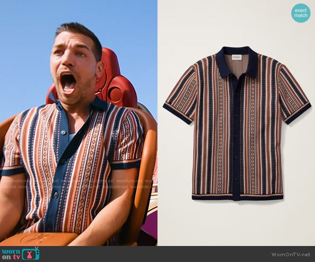 Bonobos Hudson Cabana Sweater Polo in navy clay cotton retro stripe worn by Matt Rogers on Today