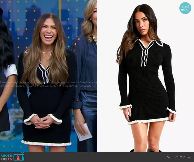 Boohoo Contrast Trim Collared Knitted Skater Dress worn by Jessi Ngatikaura on Good Morning America