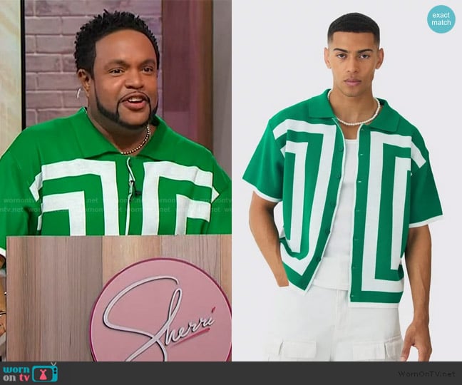 Boohoo Man Oversized Bozy Border Knit Revere Shirt worn by Jawn Murray on Sherri