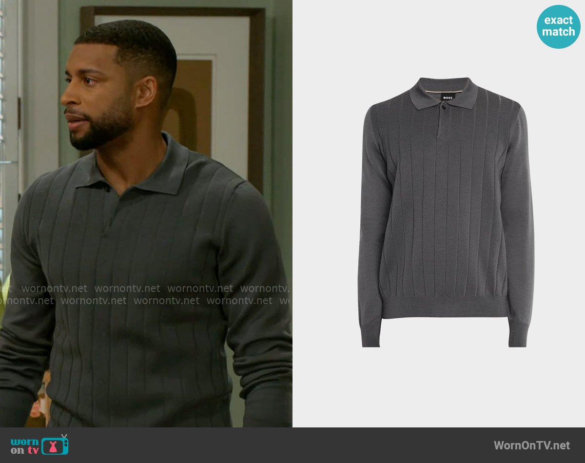 Martin’s grey rib knit polo sweater on Beyond the Gates