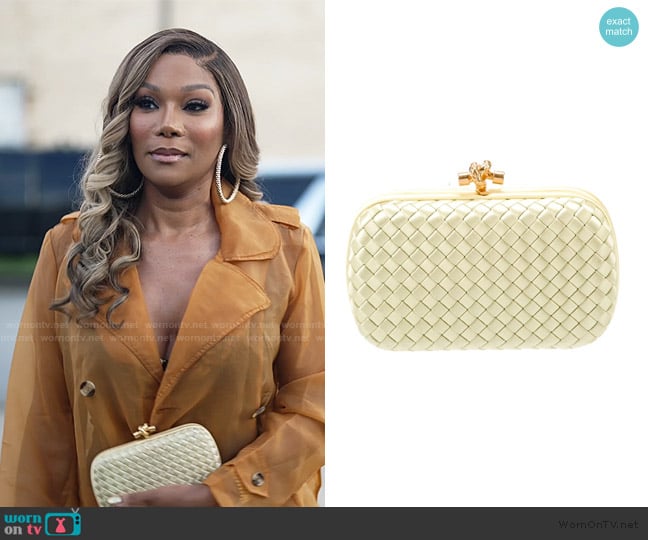 Bottega Veneta Intrecciato Knot Clutch worn by Angela Oakley on The Real Housewives of Atlanta